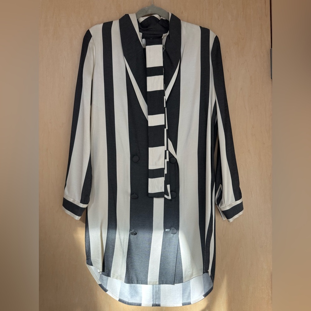 Michelle Mason Silk Black and White Belted Blazer Dress